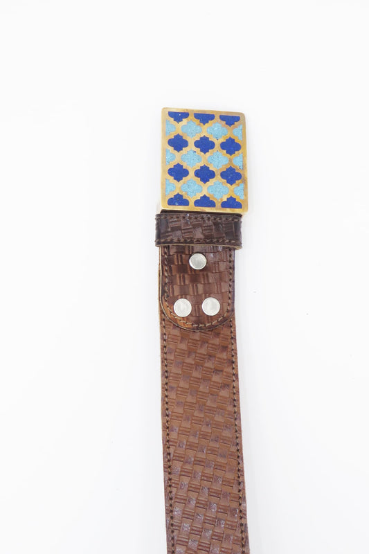 Brass buckle inlaid with 5.8g Lapis Lazuli and 7.8g Turquoise gemstones