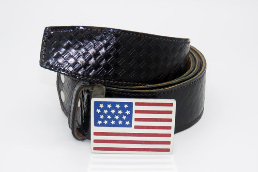 Handmade belt with lapis lazuli set into silver buckle