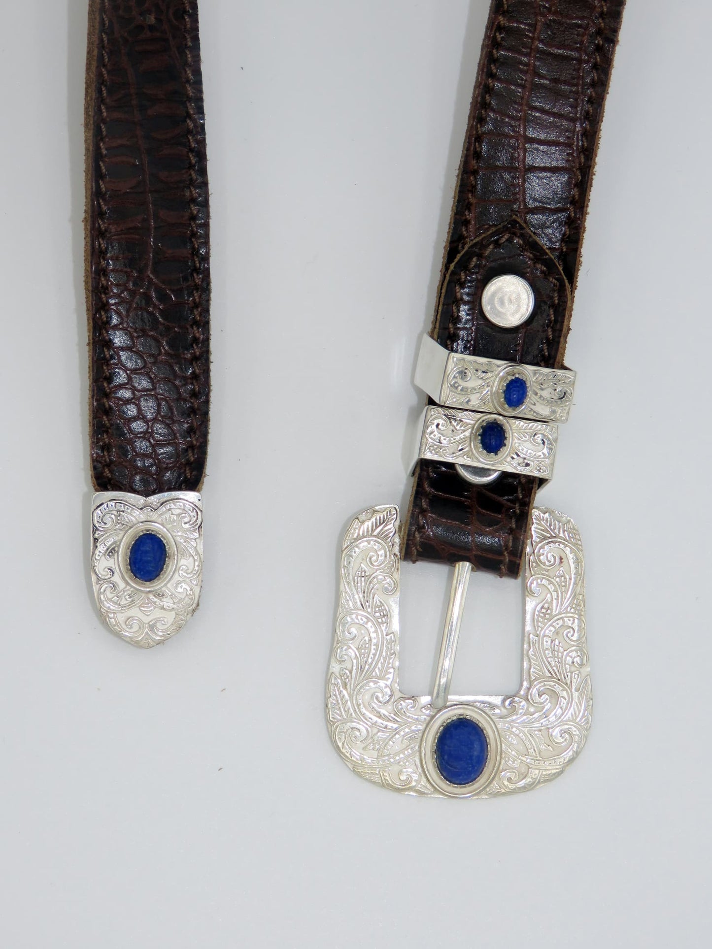 AA-B-7 handmade Afghan belt with 925 silver string buckle and Lapis Lazuli and 100% natural leather 