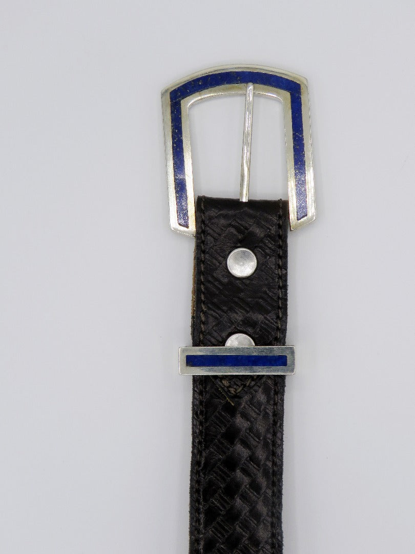 Silver handmade Gilat belt buckle with 6.8g natural Afghan Lapis Lazuli inlay