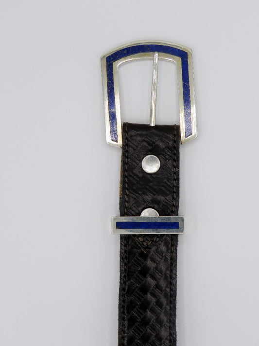 Silver handmade Gilat belt buckle with 6.8g natural Afghan Lapis Lazuli inlay
