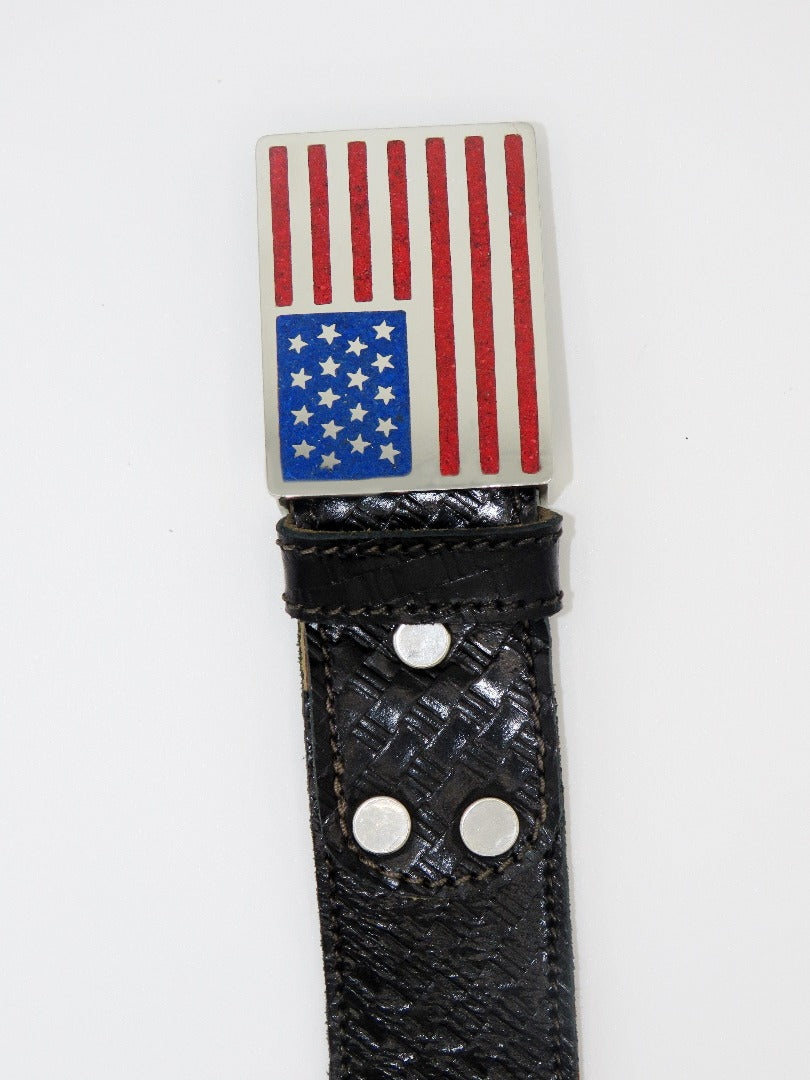 Handmade belt with lapis lazuli set into silver buckle