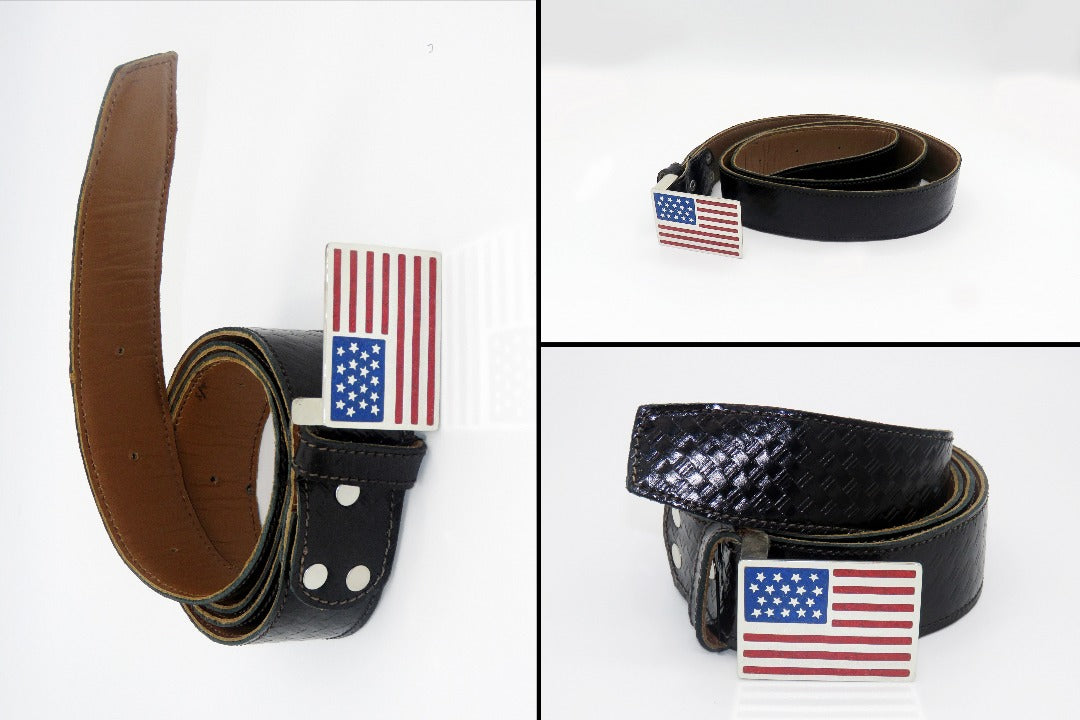 Handmade belt with lapis lazuli set into silver buckle